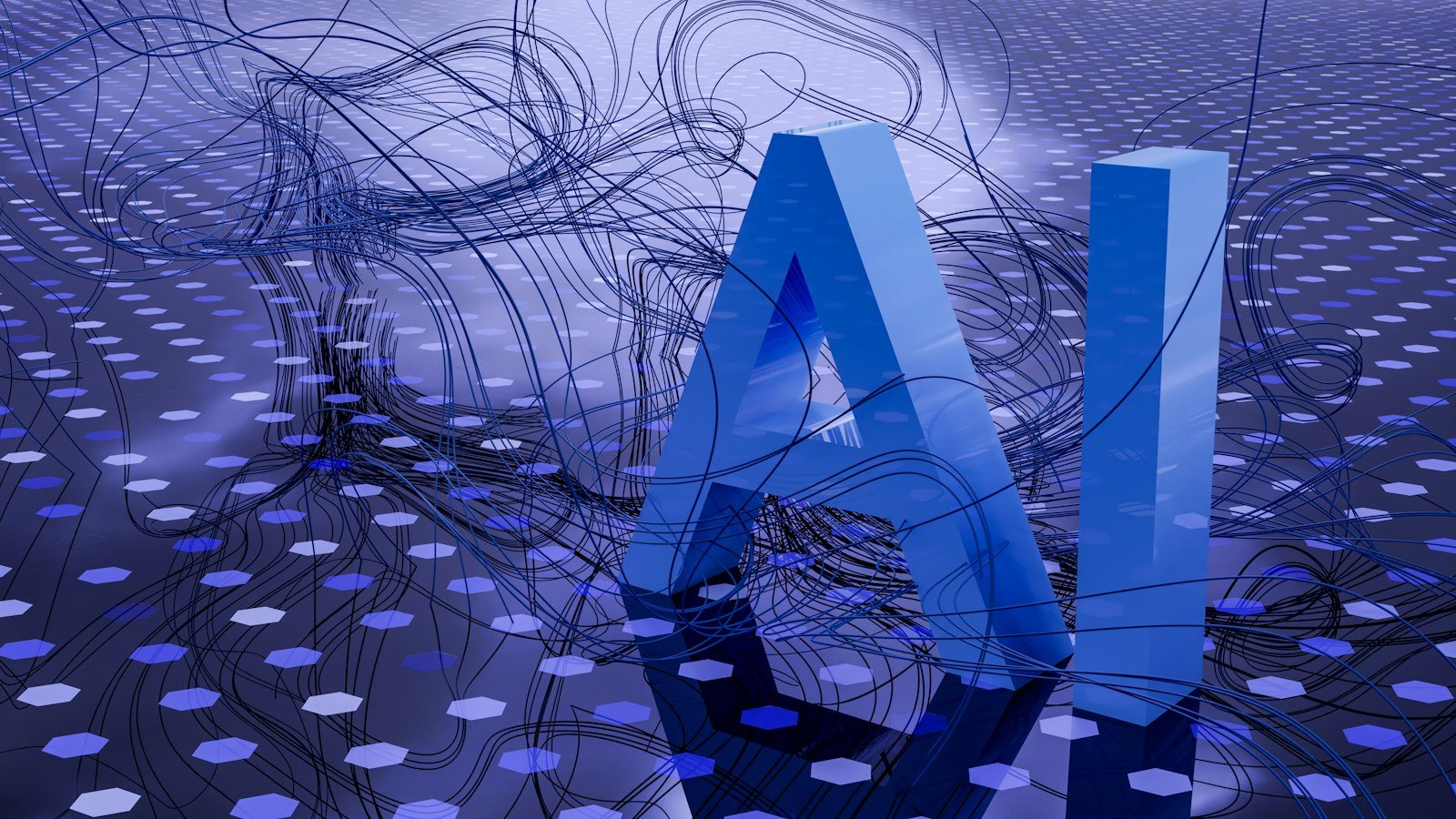 An abstract blue field used for the AI software service.